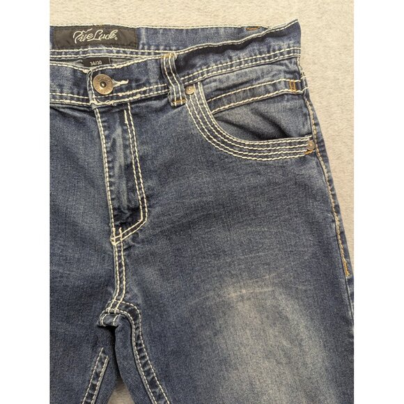True Luck Jeans Mens 34x30 Blue Straight Leg Denim Contrast Stitch Embroidered - Picture 3 of 15